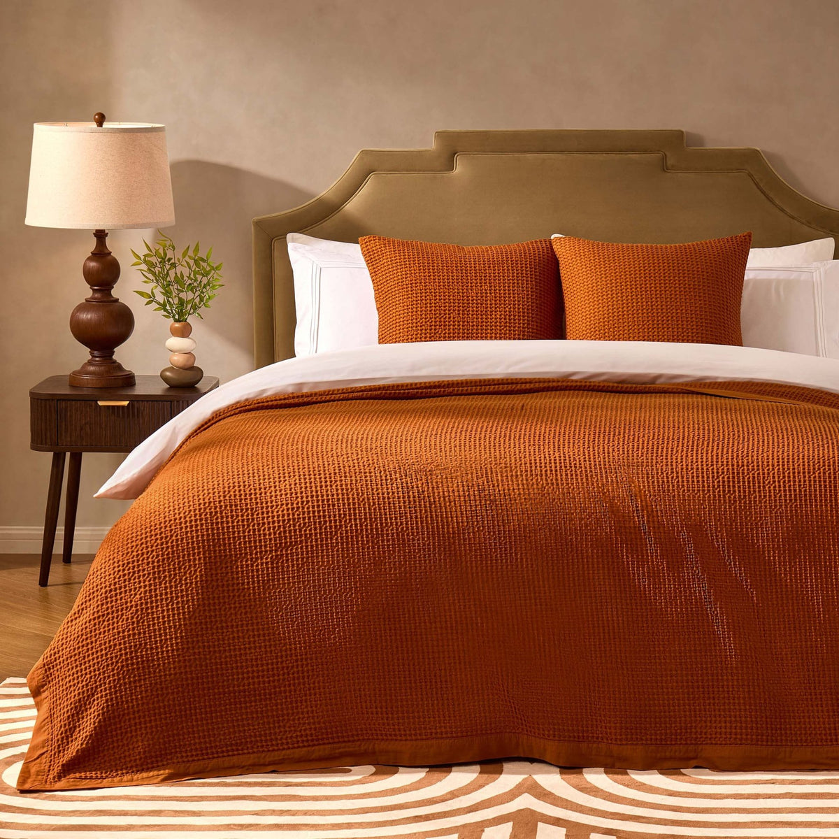 Eleni Cotton Waffle Stonewash Bedspread - Orange - DUSK