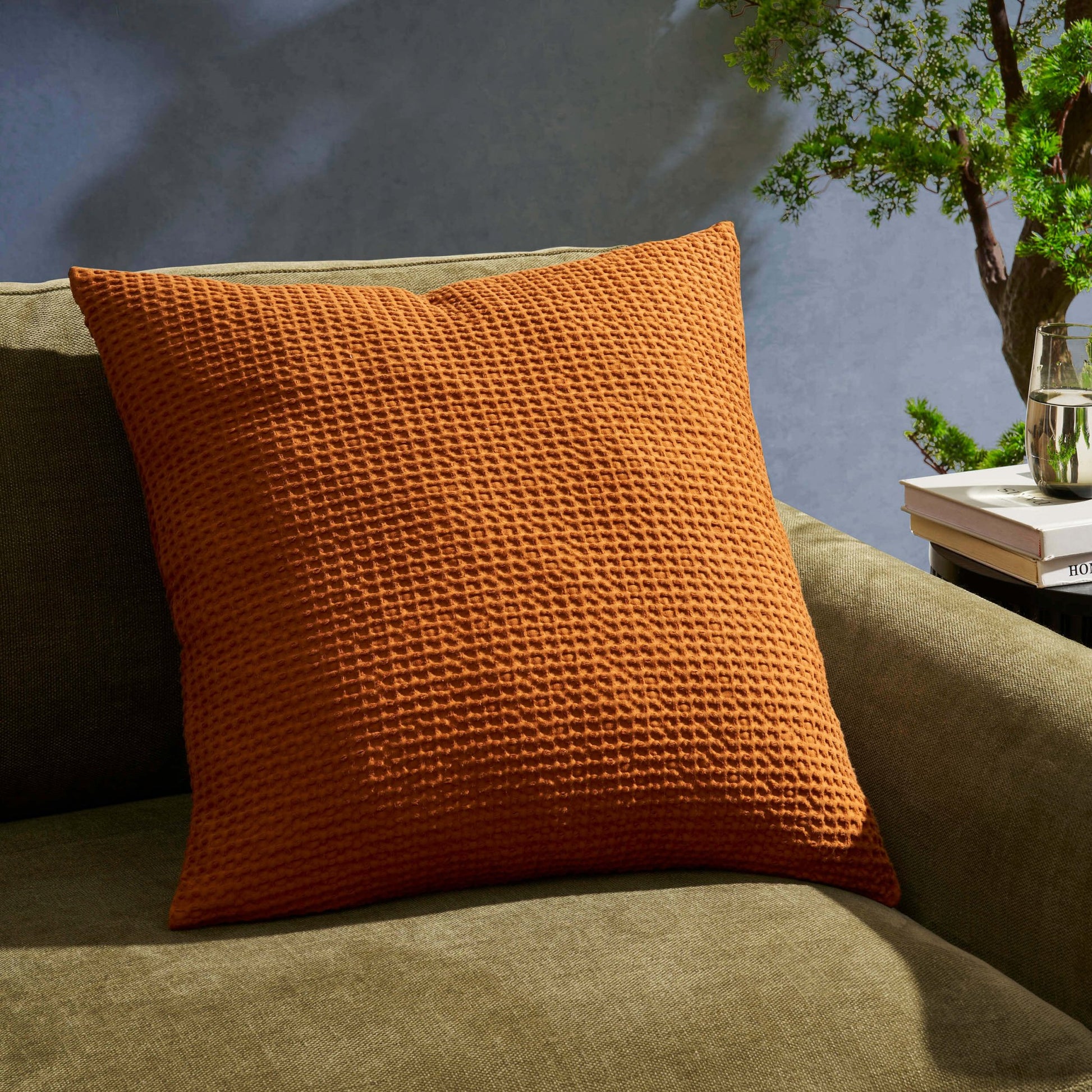 Eleni Cotton Waffle Stonewash Sofa Cushion Cover - Orange - DUSK