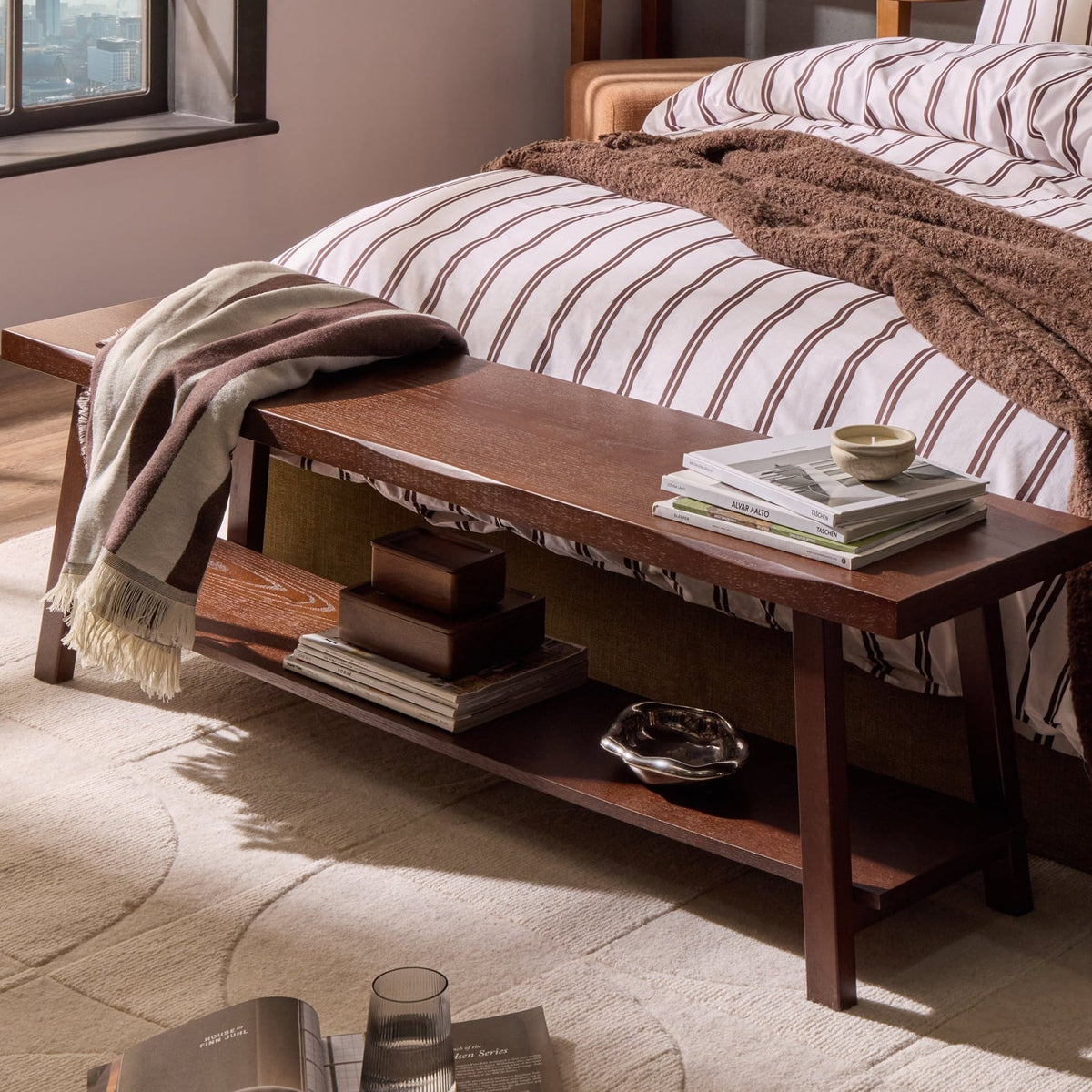 Eliza Wooden Shelf Bench - Walnut - DUSK