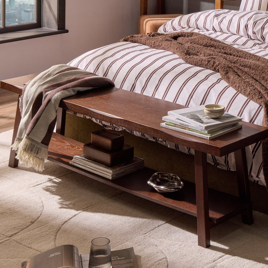 Eliza Wooden Shelf Bench - Walnut - DUSK