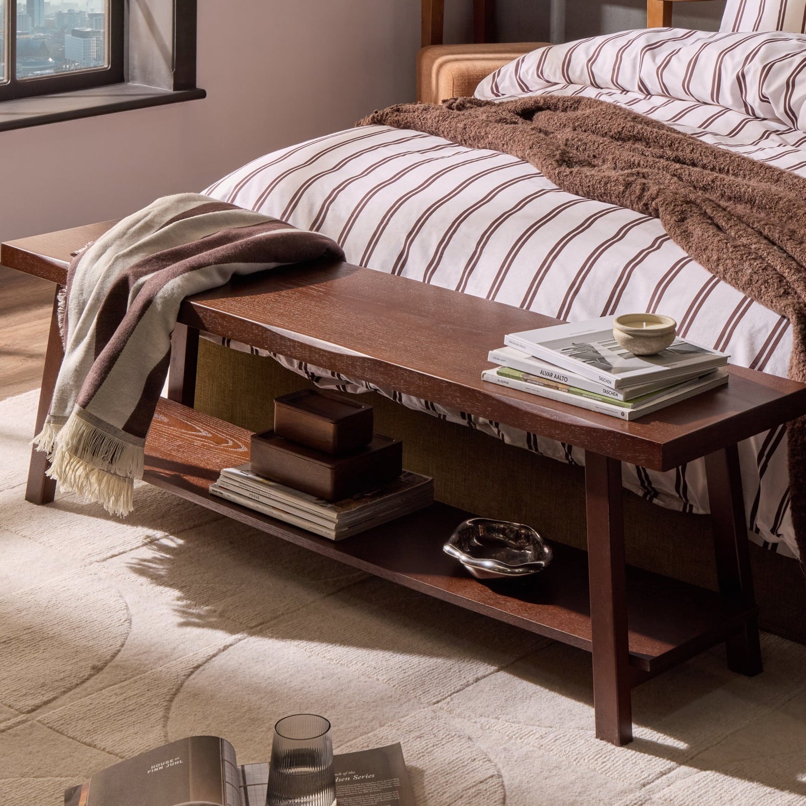 Eliza Wooden Shelf Bench - Walnut - DUSK