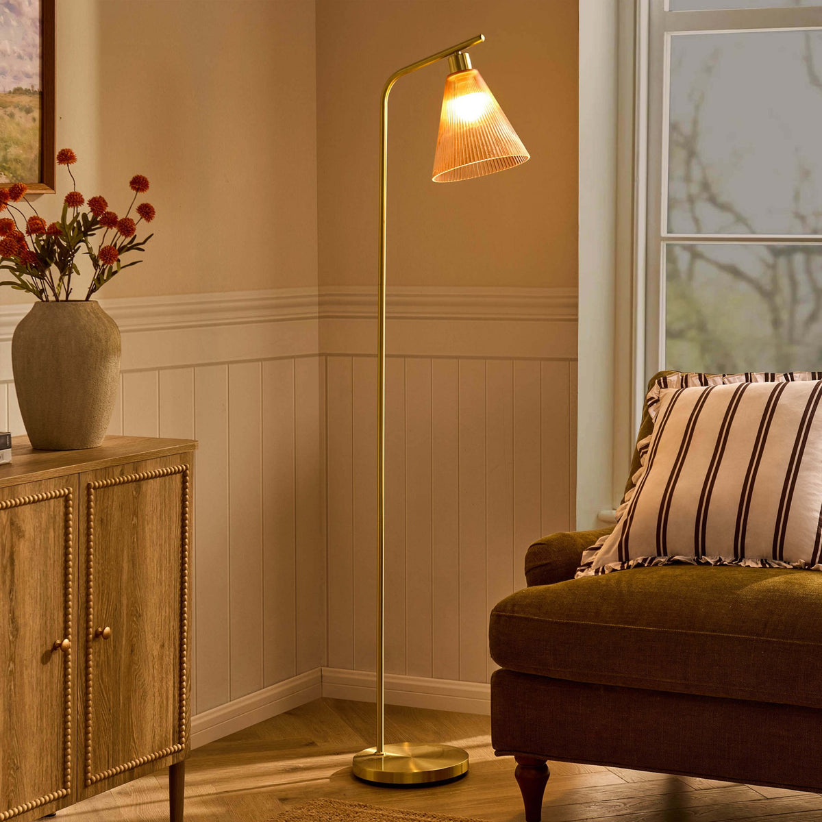 Ella Glass Conical Striped Floor Lamp - Amber - DUSK