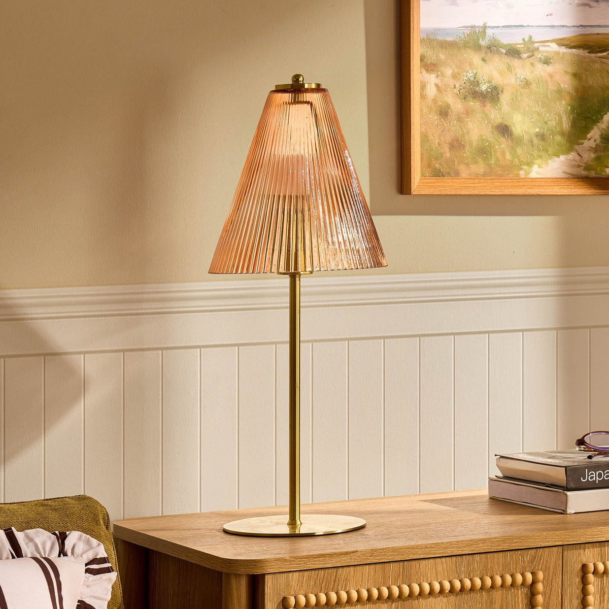 Ella Glass Conical Striped Table Lamp - Amber - DUSK