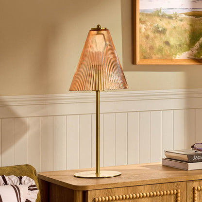 Ella Glass Conical Striped Table Lamp - Amber - DUSK