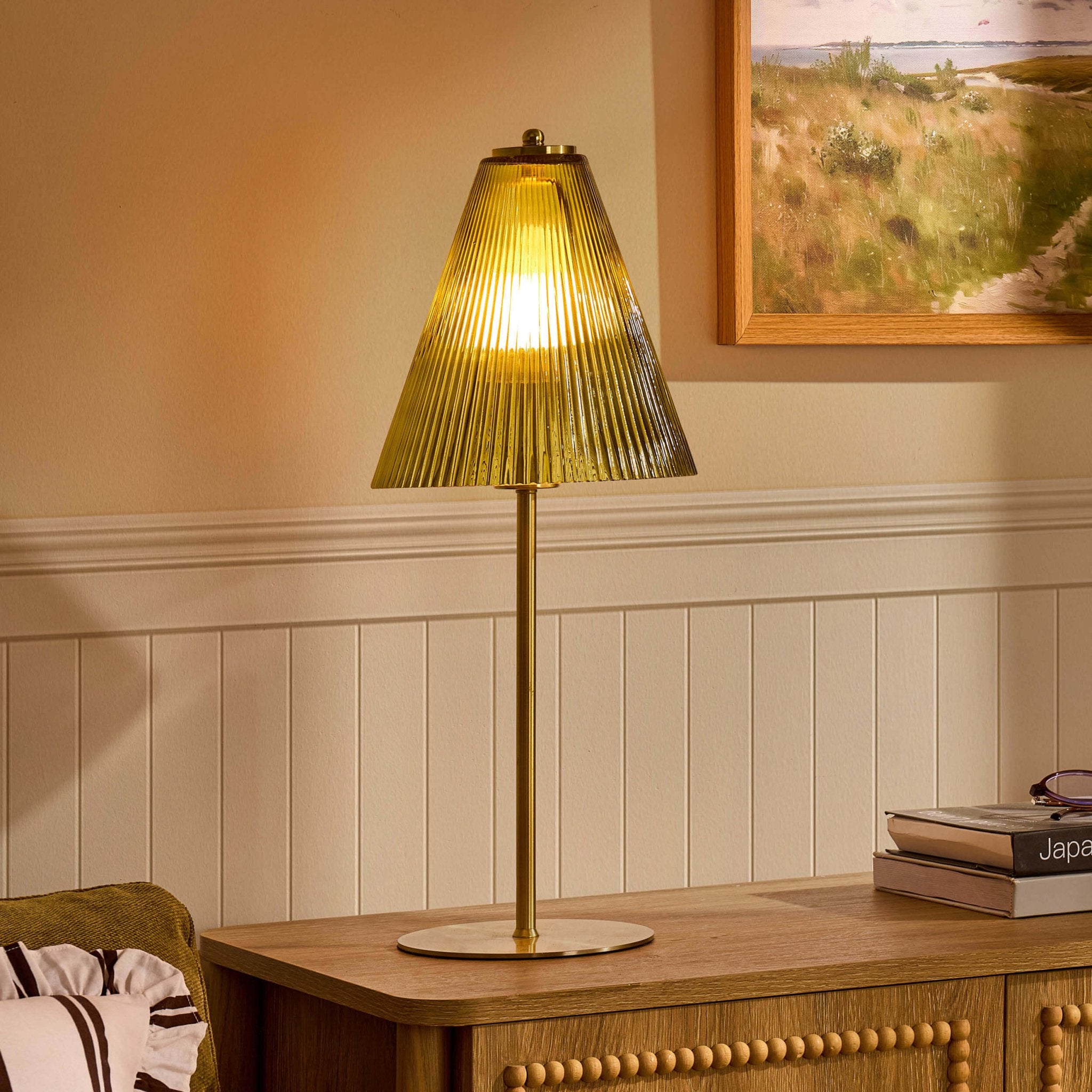 Ella Glass Conical Striped Table Lamp - Green - DUSK