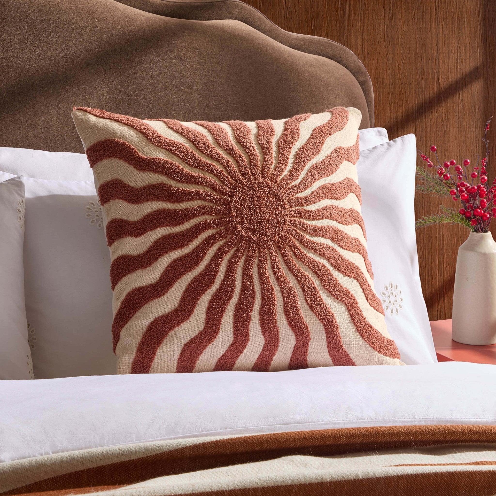 Embroidered Sun Cushion Cover - Burnt Orange - DUSK