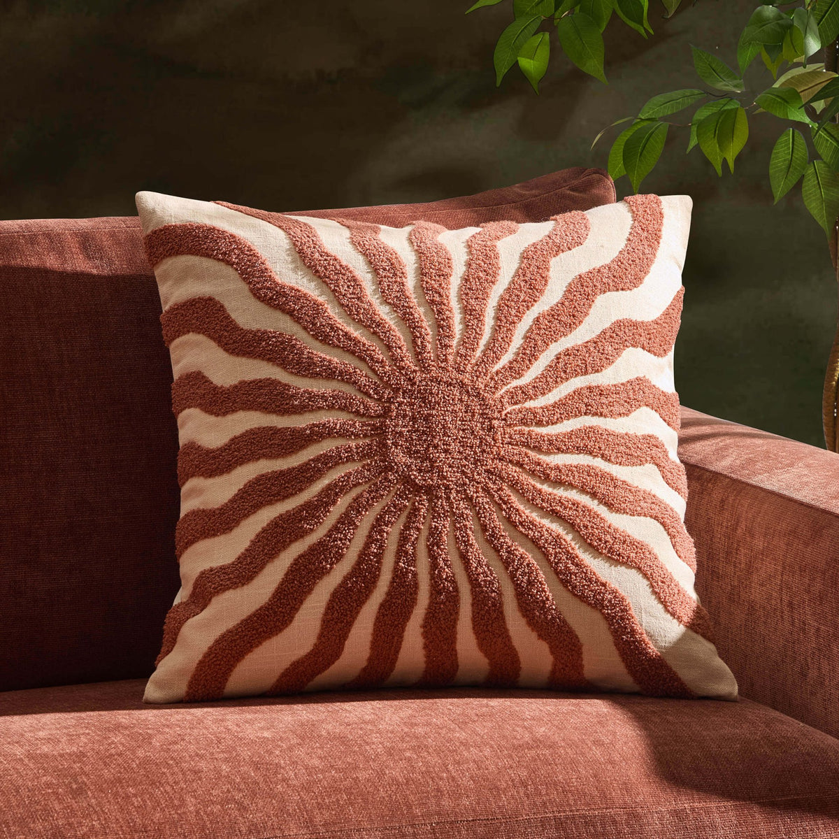 Embroidered Sun Sofa Cushion Cover - Burnt Orange - DUSK