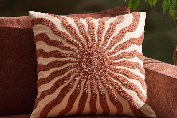 Embroidered Sun Sofa Cushion Cover - Burnt Orange - DUSK