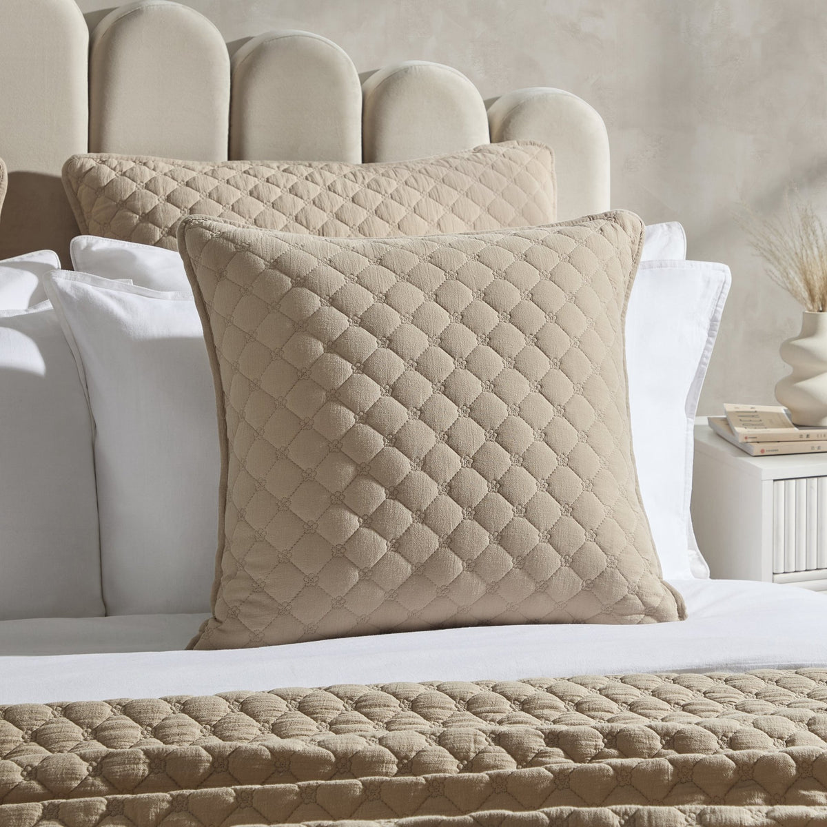 Emilia Embroidered Flower Cotton Washed Cushion Cover - Stone - DUSK