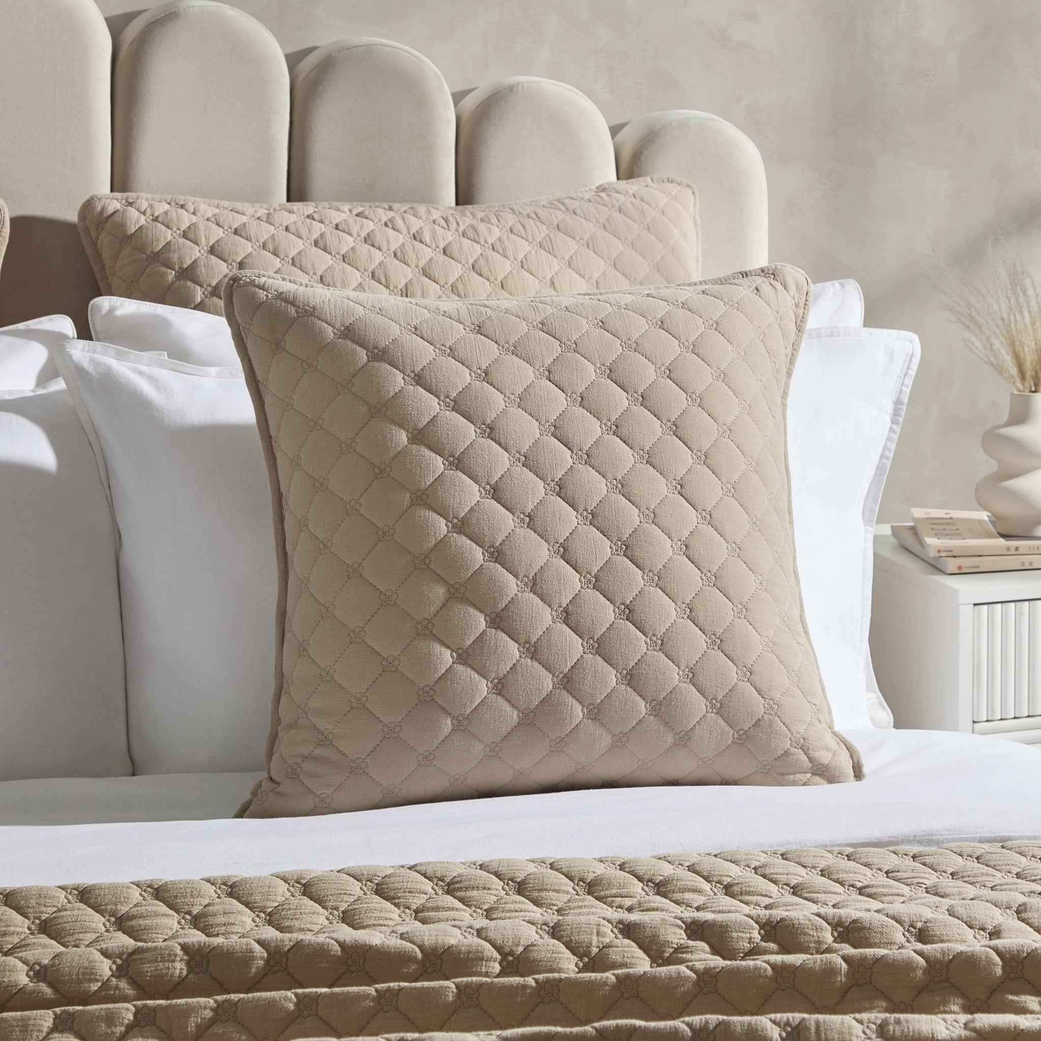 Emilia Embroidered Flower Cotton Washed Cushion Cover - Stone - DUSK