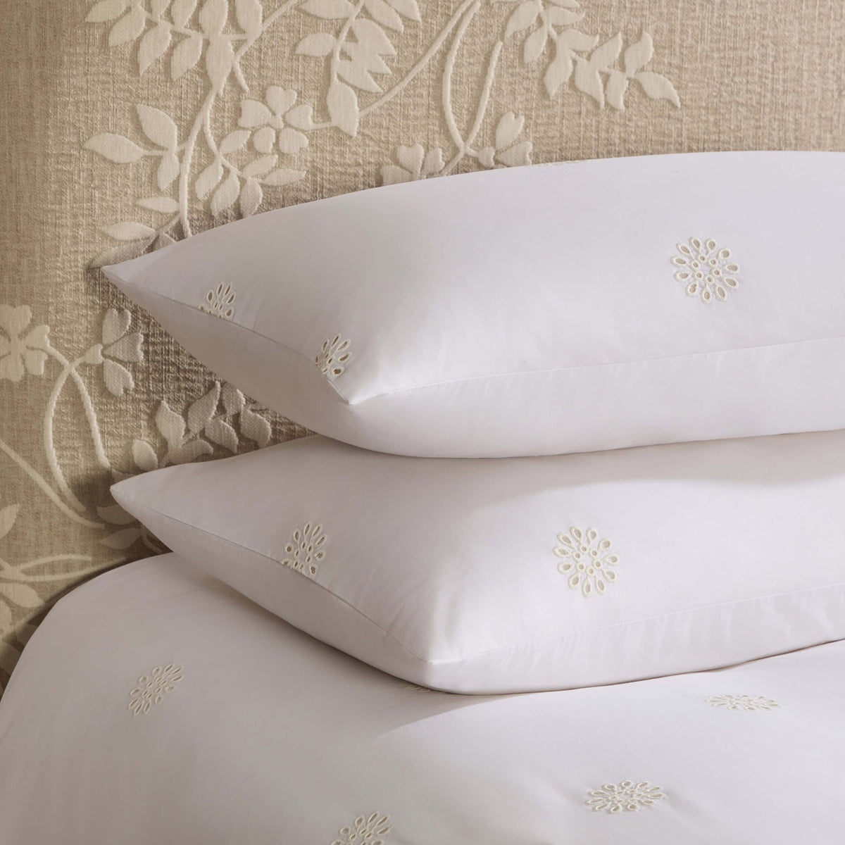 Emily 100% Cotton Broderie Anglaise Duvet Cover & Pillowcase Set - White - DUSK