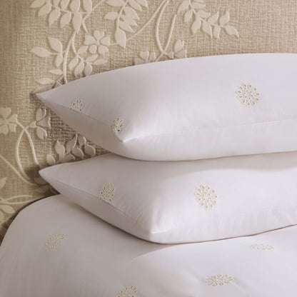 Emily 100% Cotton Broderie Anglaise Duvet Cover & Pillowcase Set - White - DUSK