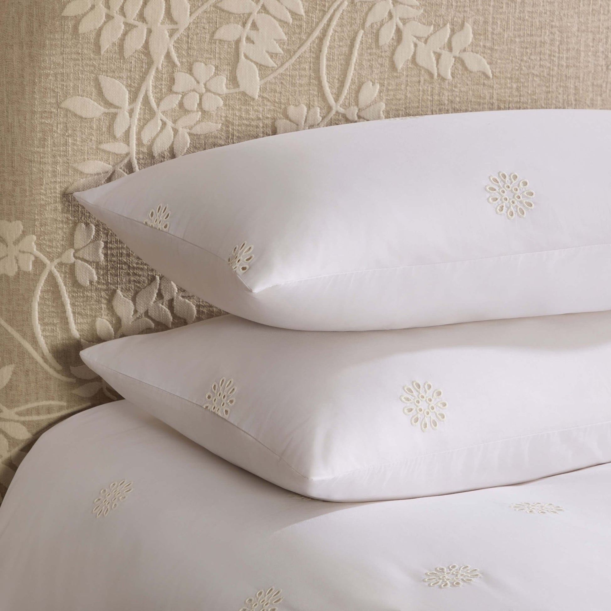 Emily 100% Cotton Broderie Anglaise Duvet Cover & Pillowcase Set - White - DUSK