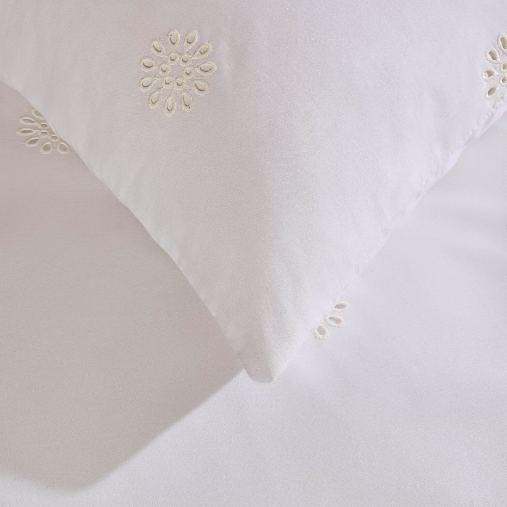 Emily 100% Cotton Broderie Anglaise Duvet Cover & Pillowcase Set - White - DUSK