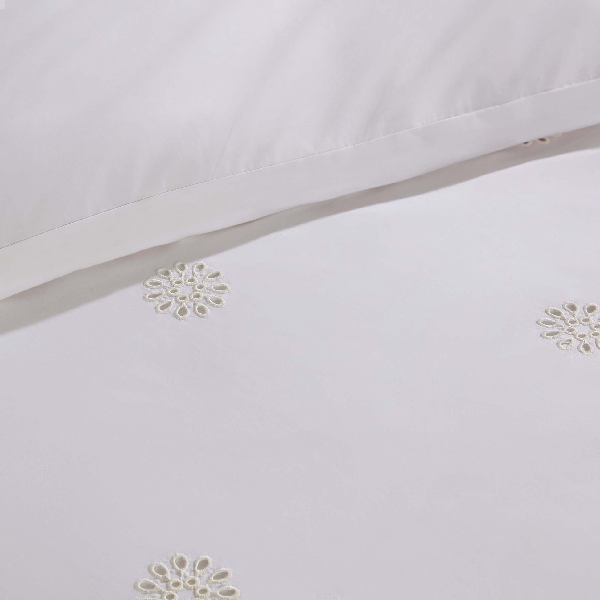 Emily 100% Cotton Broderie Anglaise Duvet Cover & Pillowcase Set - White - DUSK