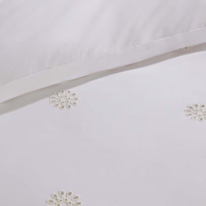 Emily 100% Cotton Broderie Anglaise Duvet Cover & Pillowcase Set - White - DUSK