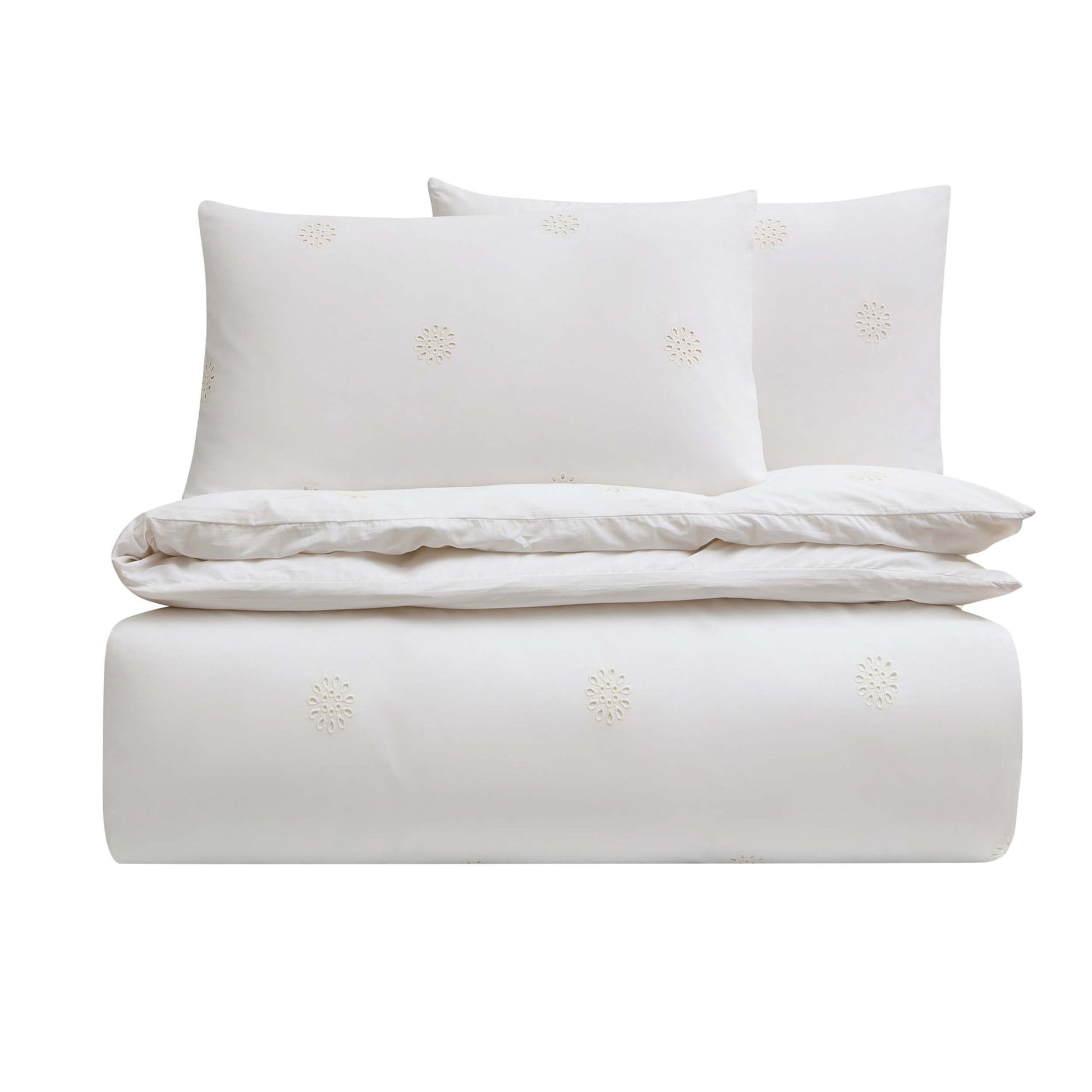 Emily 100% Cotton Broderie Anglaise Duvet Cover & Pillowcase Set - White - DUSK