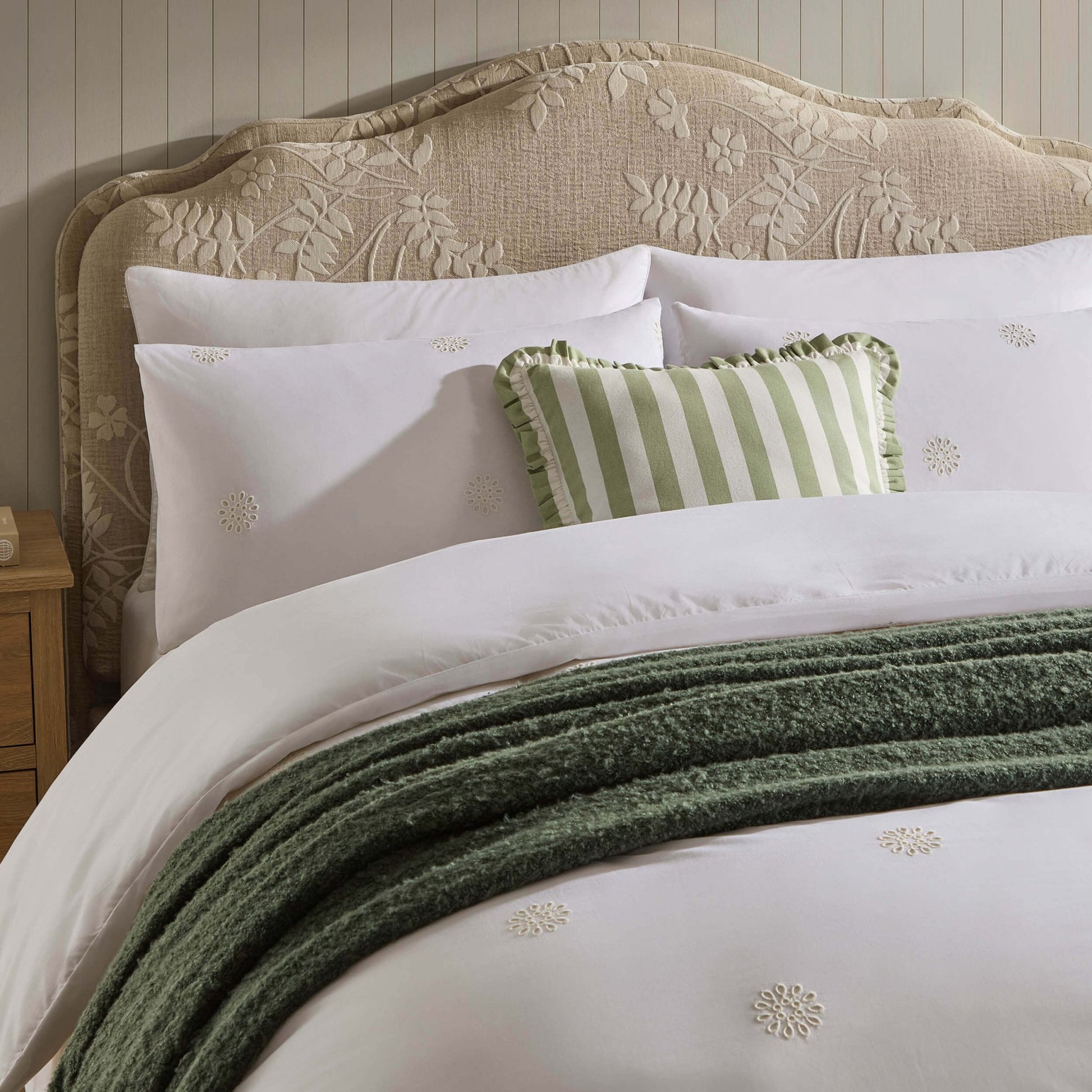 Emily 100% Cotton Broderie Anglaise Duvet Cover & Pillowcase Set - White - DUSK