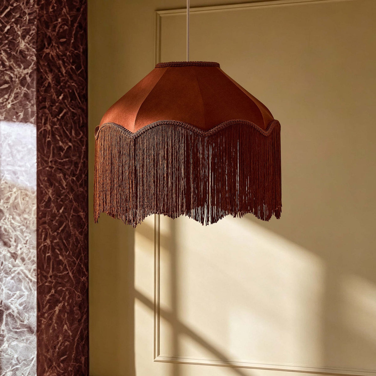 Enzo Suede Tassel Fringe Ceiling Shade - Burnt Terracotta - DUSK