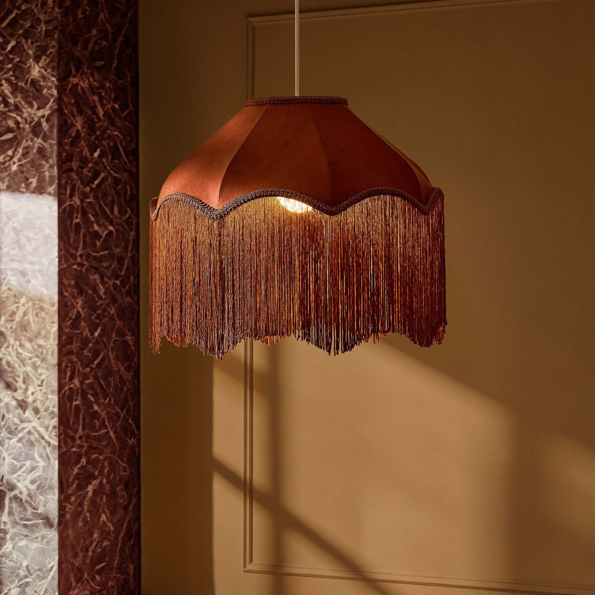 Enzo Suede Tassel Fringe Ceiling Shade - Burnt Terracotta - DUSK