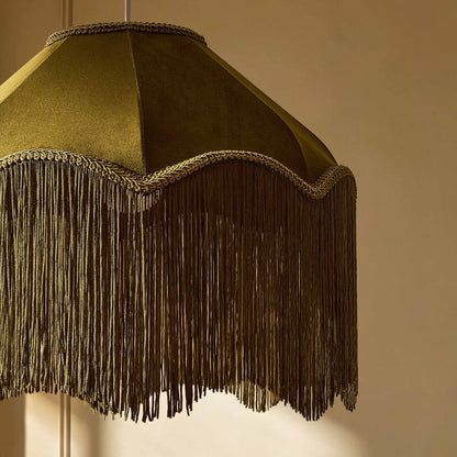 Enzo Suede Tassel Fringe Ceiling Shade - Rich Green - DUSK