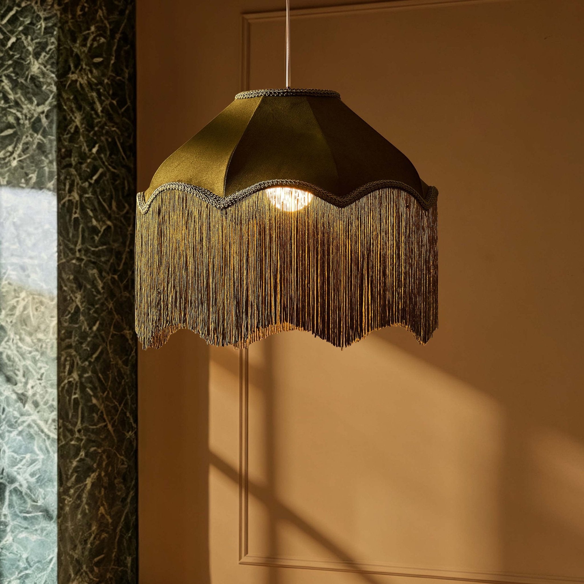 Enzo Suede Tassel Fringe Ceiling Shade - Rich Green - DUSK