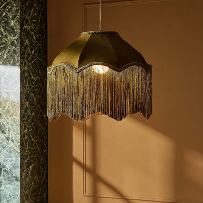 Enzo Suede Tassel Fringe Ceiling Shade - Rich Green - DUSK