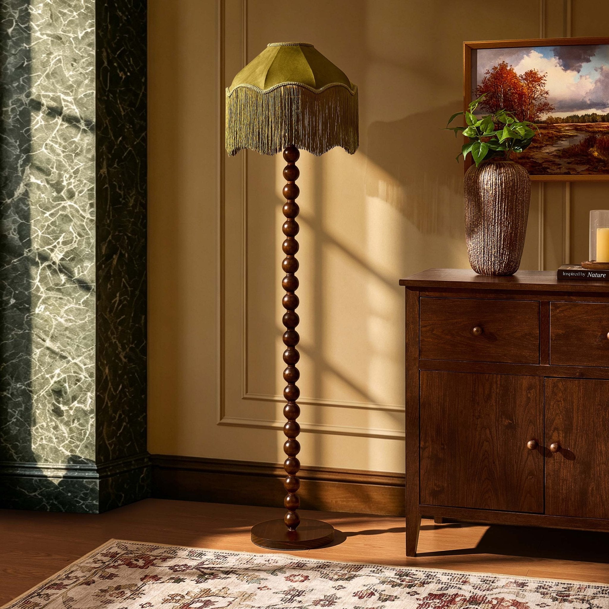 Enzo Suede Tassel Fringe Floor Shade - Rich Green - DUSK