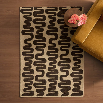 Eric Wool Blend Wavy Pattern Rug - Chocolate - DUSK