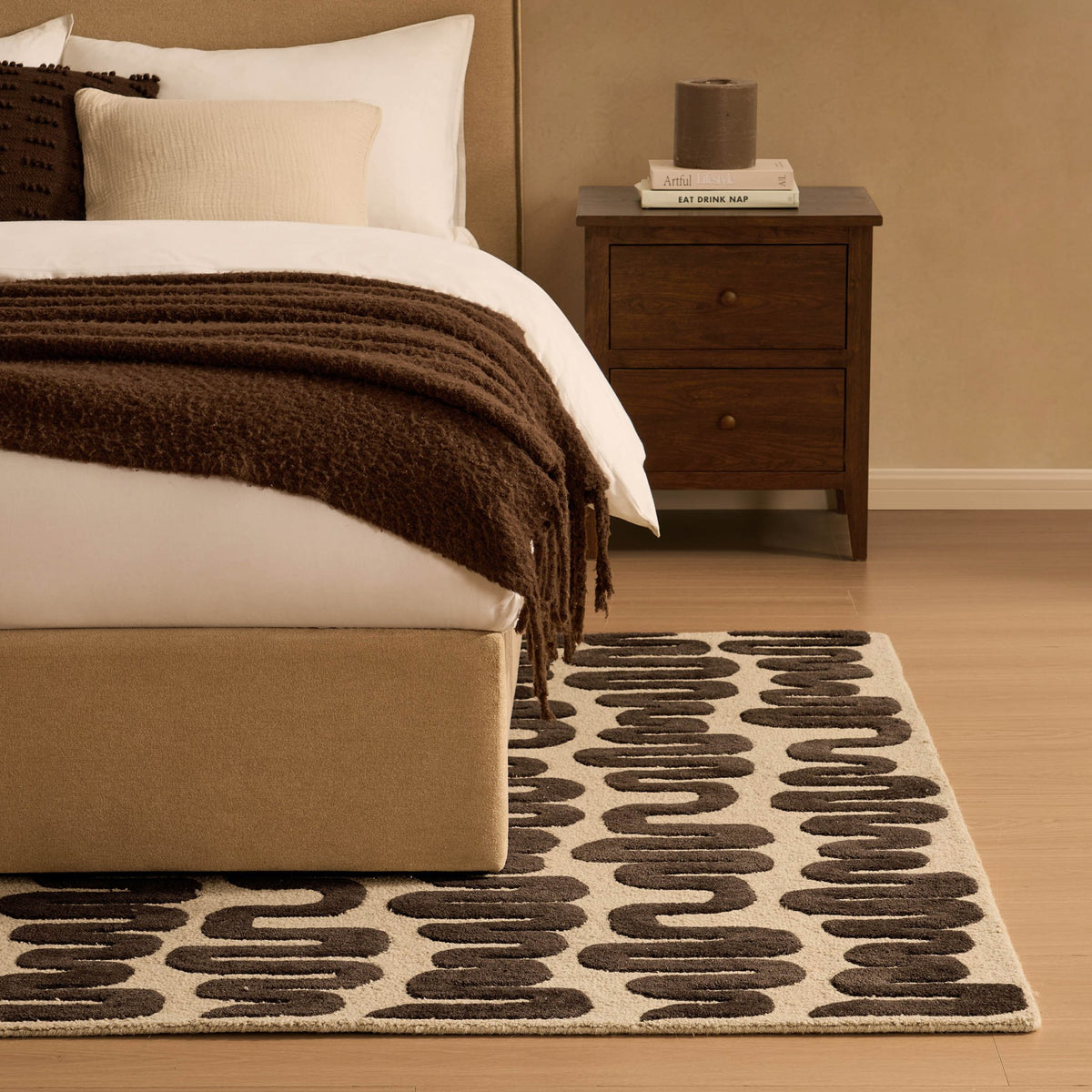 Eric Wool Blend Wavy Pattern Rug - Chocolate - DUSK