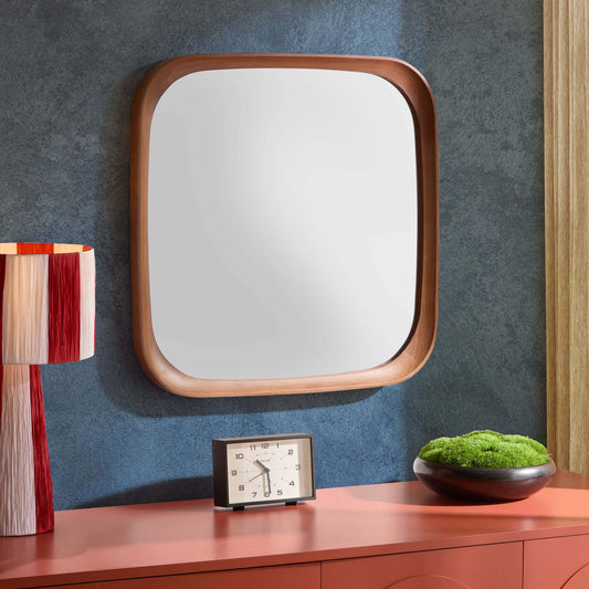 Ernie Retro Square Wood Mirror - Mid Wood - DUSK