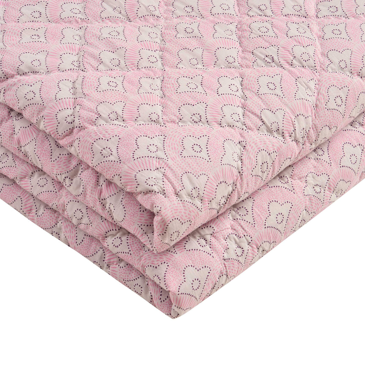 Esme 100% Cotton Printed Scallop Bedspread - Pink - DUSK