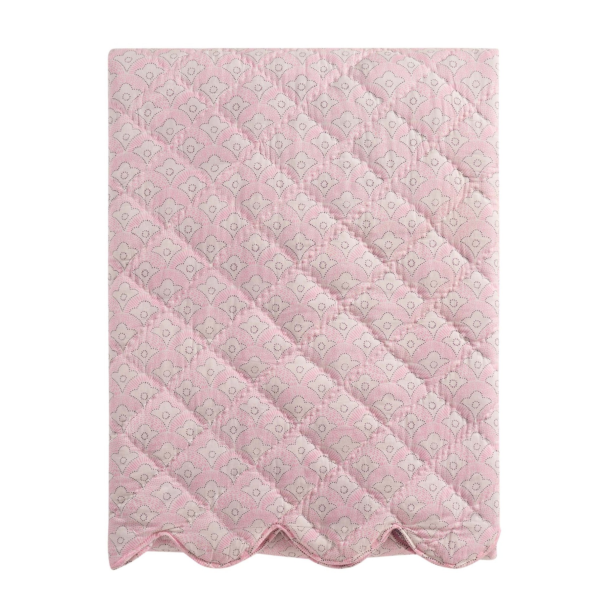 Esme 100% Cotton Printed Scallop Bedspread - Pink - DUSK