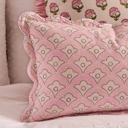 Esme 100% Cotton Printed Scallop Cushion Cover - Pink - DUSK