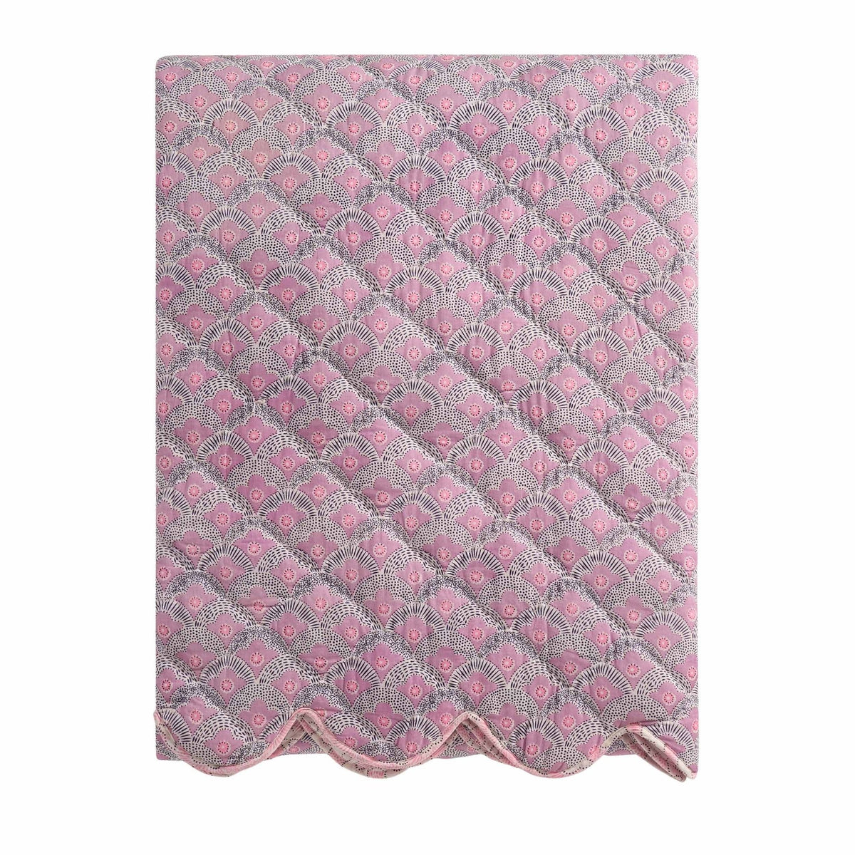 Esme 100% Cotton Printed Scallop Reversible Bedspread - Pink - DUSK