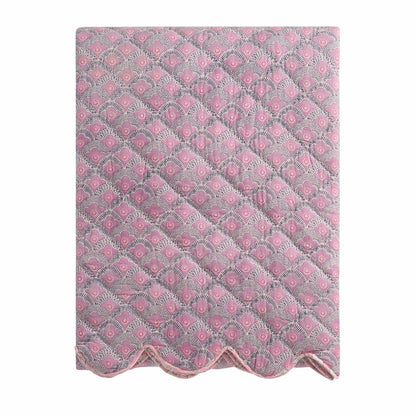 Esme 100% Cotton Printed Scallop Reversible Bedspread - Pink - DUSK