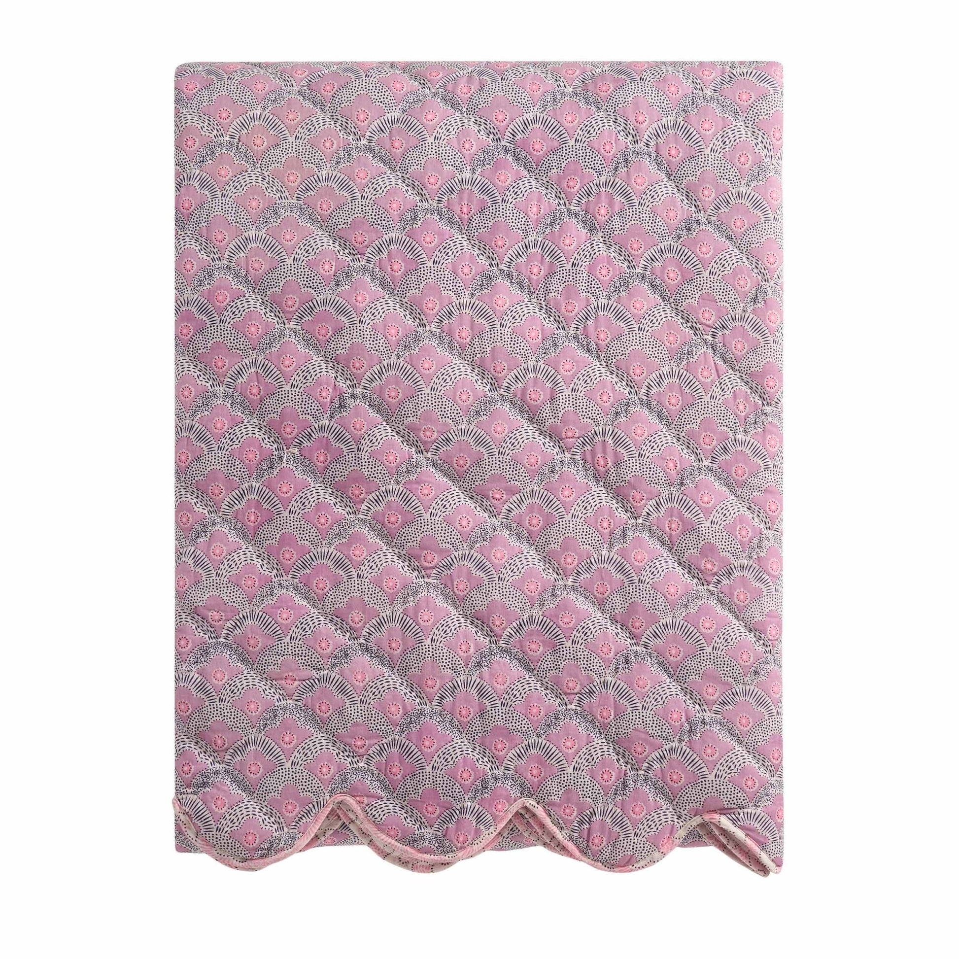 Esme 100% Cotton Printed Scallop Reversible Bedspread - Pink - DUSK