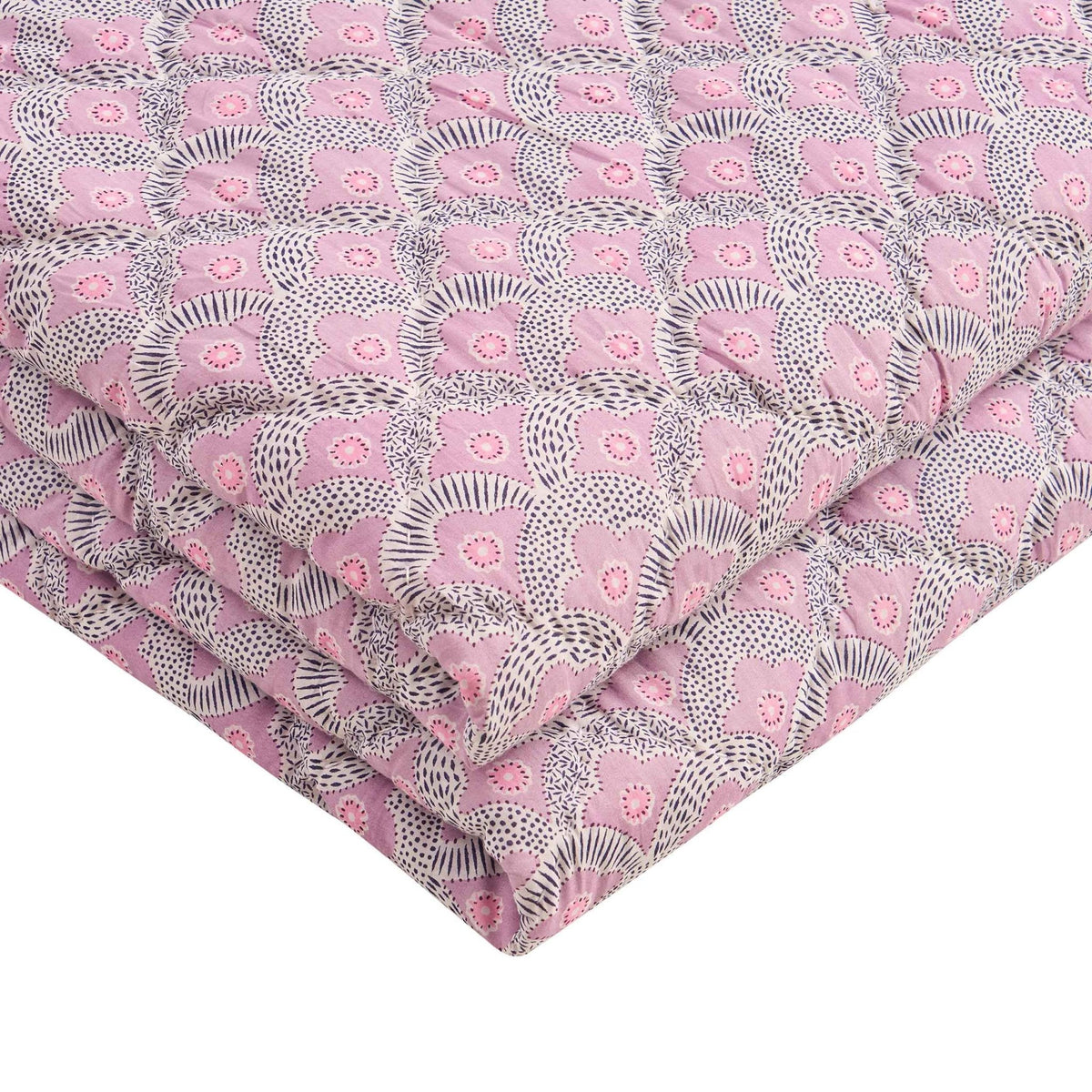 Esme 100% Cotton Printed Scallop Reversible Bedspread - Pink - DUSK