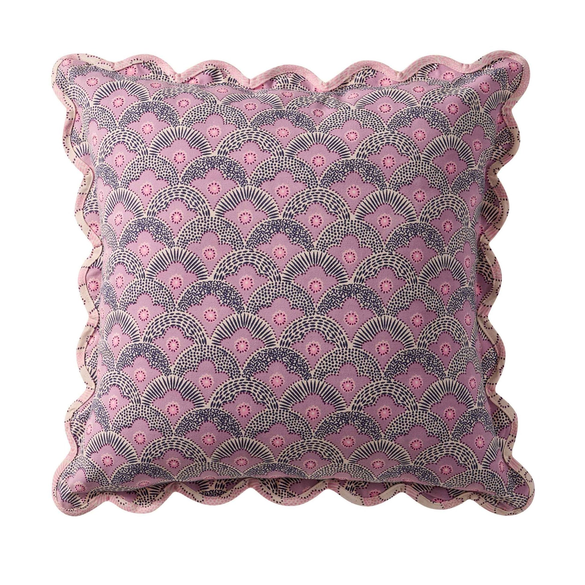 Esme 100% Cotton Printed Scallop Reversible Cushion Cover - Pink - DUSK