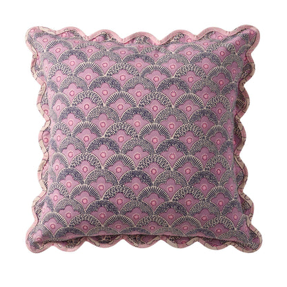 Esme 100% Cotton Printed Scallop Reversible Cushion Cover - Pink - DUSK