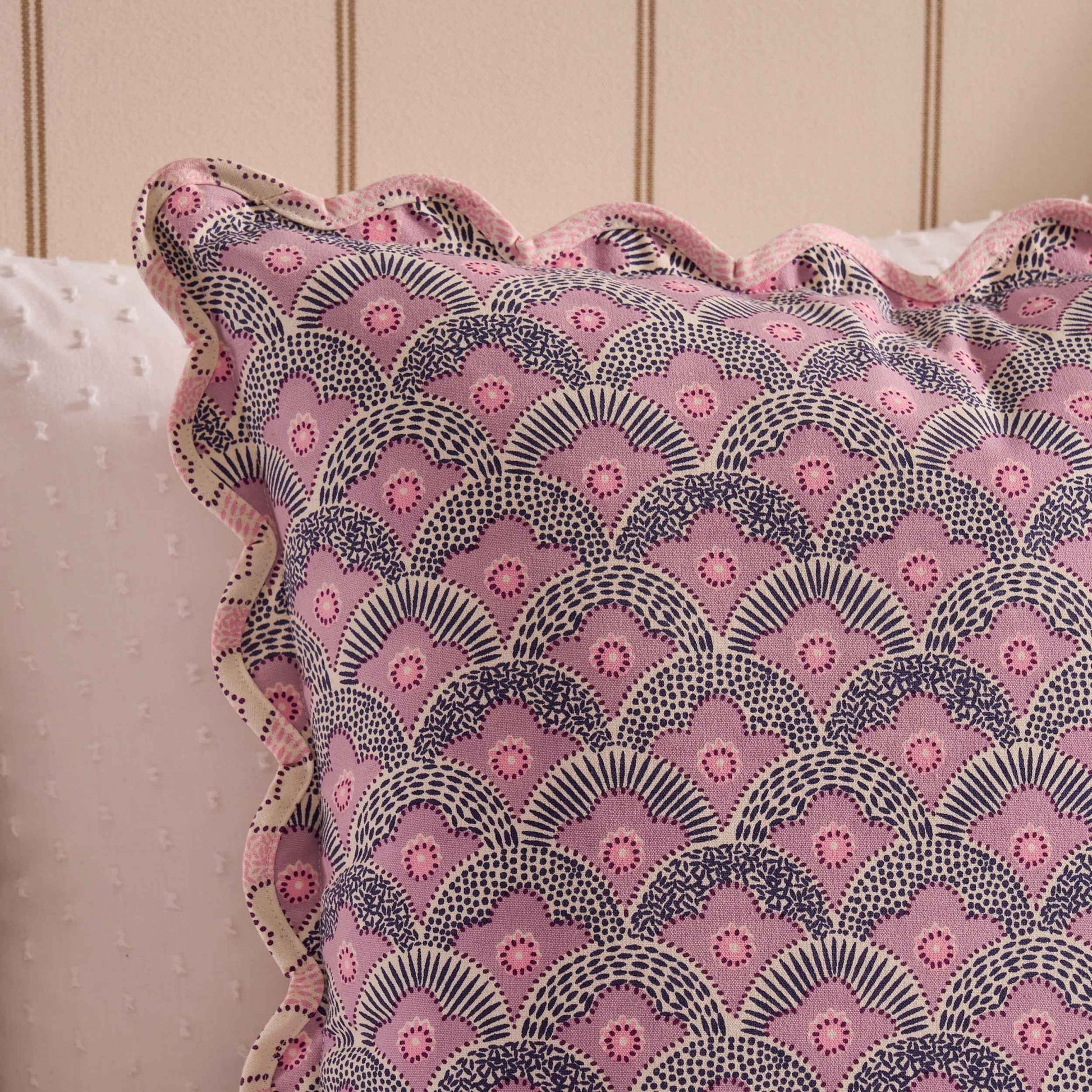 Esme 100% Cotton Printed Scallop Reversible Cushion Cover - Pink - DUSK
