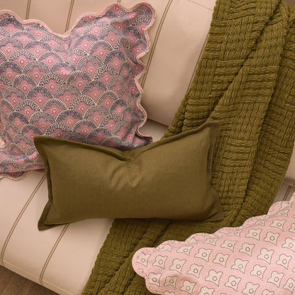 Esme 100% Cotton Printed Scallop Reversible Sofa Cushion Cover - Pink - DUSK