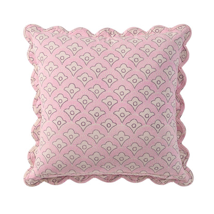 Esme 100% Cotton Printed Scallop Sofa Cushion Cover - Pink - DUSK
