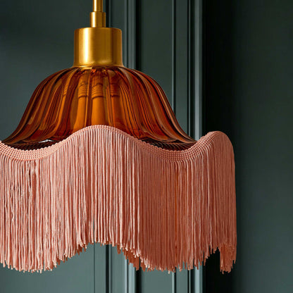 Esra Ribbed Glass Fringe Detail Ceiling Light - Pink - DUSK