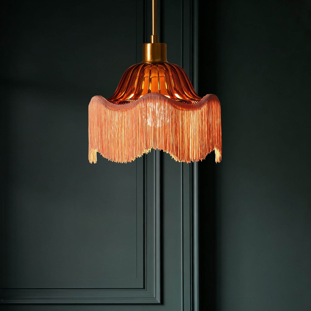 Esra Ribbed Glass Fringe Detail Ceiling Light - Pink - DUSK