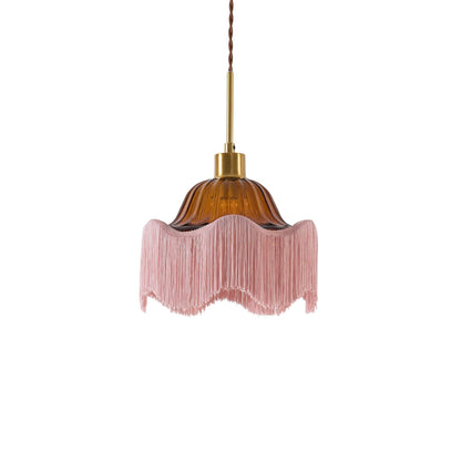 Esra Ribbed Glass Fringe Detail Ceiling Light - Pink - DUSK