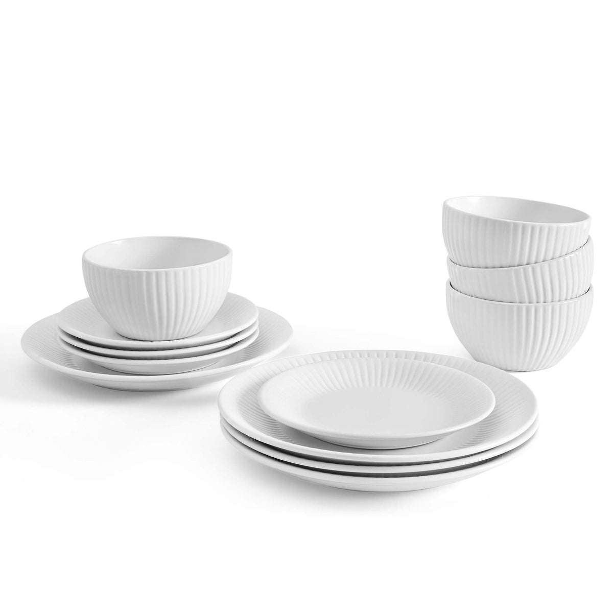 Ethan Embossed Stoneware 12pc Dinner Set - White - DUSK