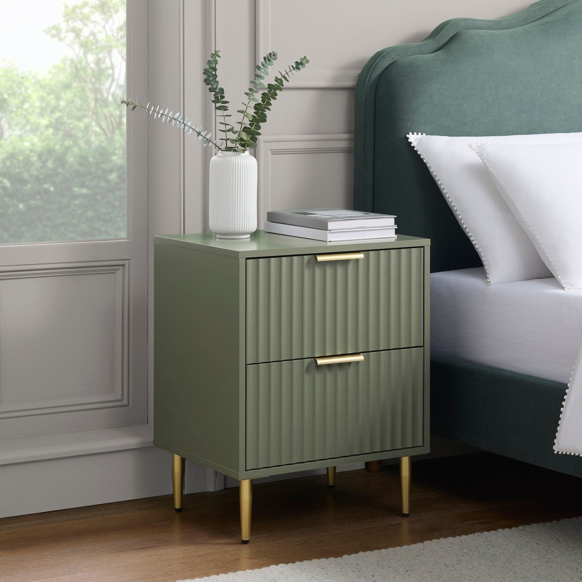 Evie 2 Drawer Bedside Table - Vetiver - DUSK