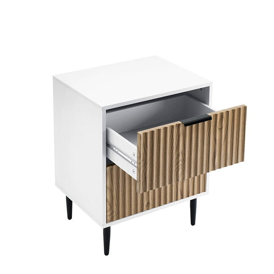 Evie 2 Drawer Bedside Table - White/Wood Effect - DUSK