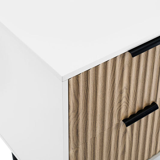 Evie 2 Drawer Bedside Table - White/Wood Effect - DUSK